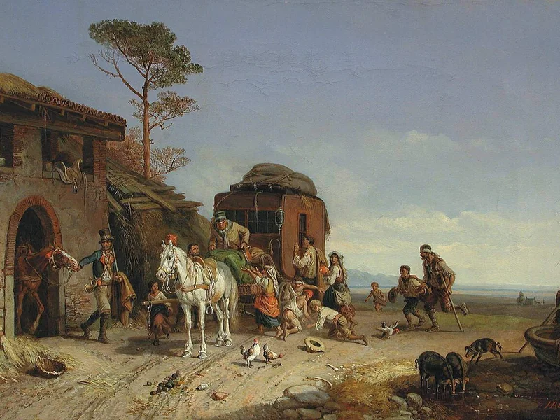 1802-Heinrich Bürkel - Aggressione da parte di mendicanti presso un ufficio postale italiano